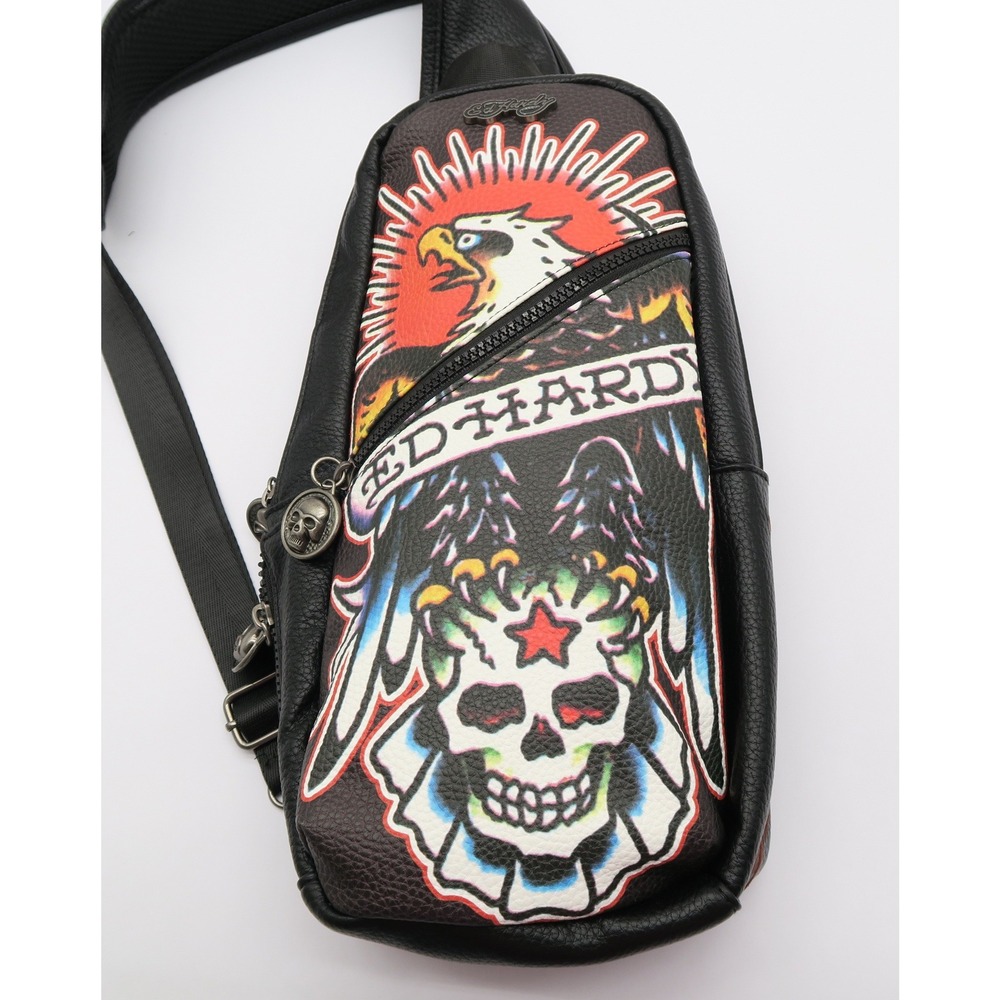 Ed Hardy Mens Black Eagle Skull Sling Bag Crossbody Backpack NEW